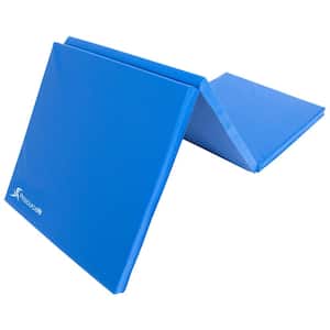 Tri-Fold Folding Thick Exercise Mat Blue 6 ft. x 2 ft. x 1.5 in. Vinyl and Foam Gymnastics Mat (Covers 12 sq. ft.)