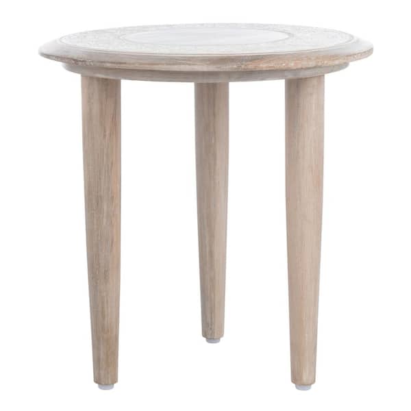 SAFAVIEH Rehnuma 18 in. White Round Wood Side Table