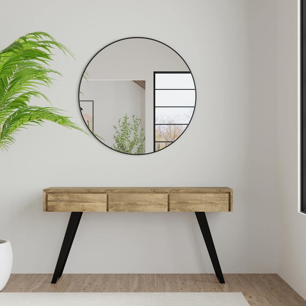 Natural Mango Wood and Metal Console Table with Storage