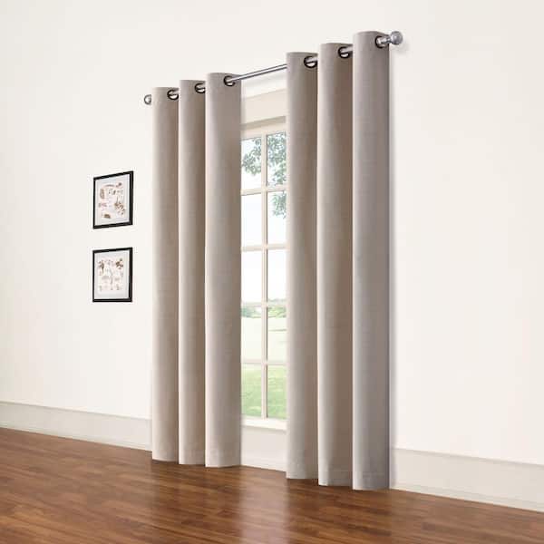 Eclipse Cohen Thermaback Ecru Textured Solid Polyester 42 in. W x 84 in. L Blackout Single Grommet Top Curtain Panel