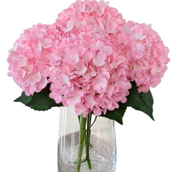 4-Pieces 20 in. Peach Pink Indoor/Outdoor Artificial Hydrangea