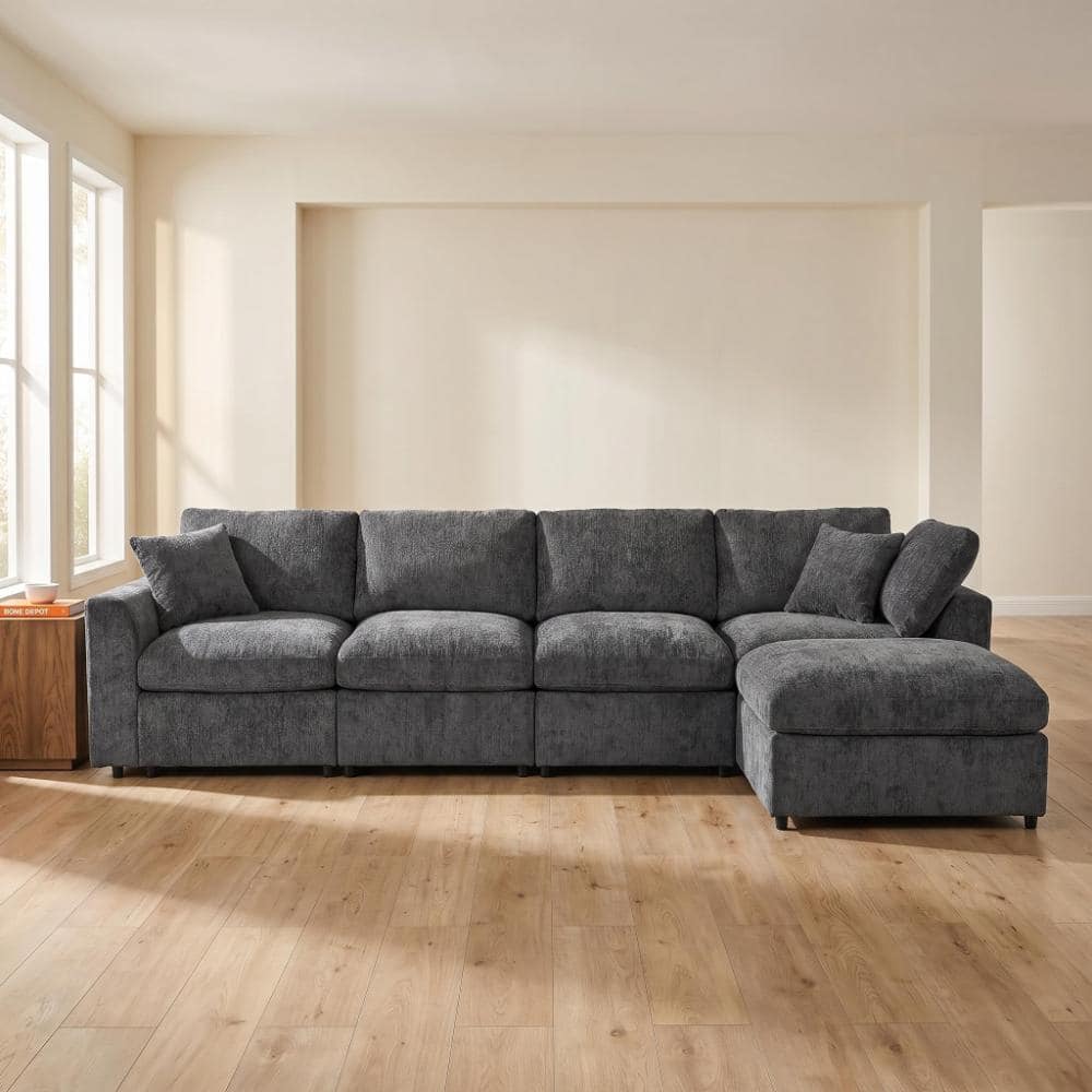 130.3 in. Grey Modular Sectional Sofa with Movable Ottoman, 4-Seater Chenille Couch with Solid Wood Frame price history on PriceWatchPro