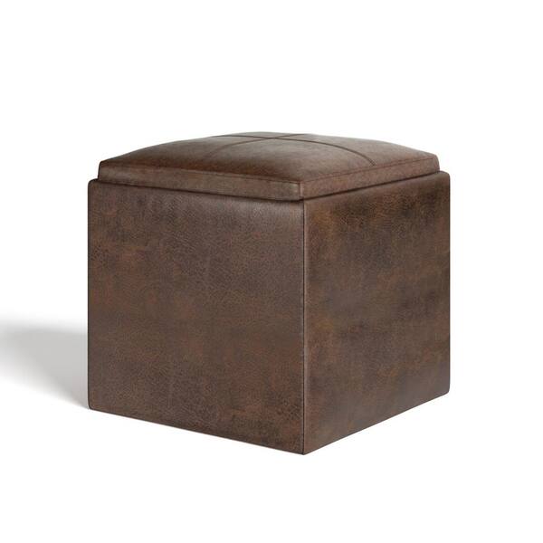 Max Radcliff Distressed Chestnut Brown, Distressed Leather Ottoman With Storage