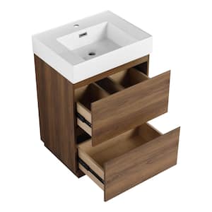 23.62 in. W x 18.11 in. D x 35.35 in. H Freestanding Bath Vanity in Brown with White Ceramic Vanity Top