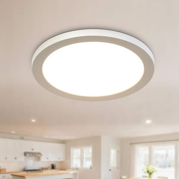 8.9 in. 100-Watt Equivalent Modern Matte White Damp Rated LED Flush Mount Ceiling Light with 5 Selectable CCT
