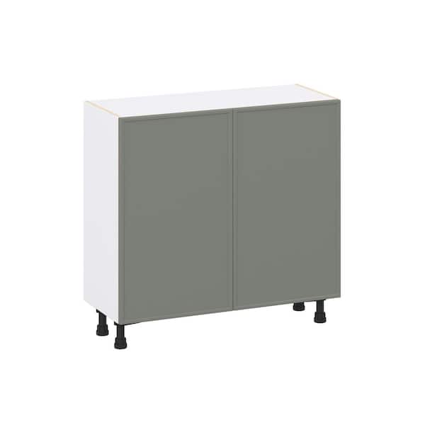 J COLLECTION Fairview 36 in. W x 14 in. D x 34.5 in. H Assembled Slim Shaker Full Height Doors Base Kitchen Cabinet in Moss Green