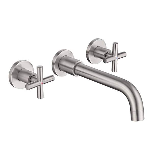 Double Handle Wall Mounted Bathroom Faucet in Brushed Nickel