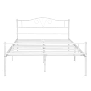 56.1 in. Wide LT Full-Size Double White Metal Bed Frame With Storage Space For Adults and Children Used For the Bedroom