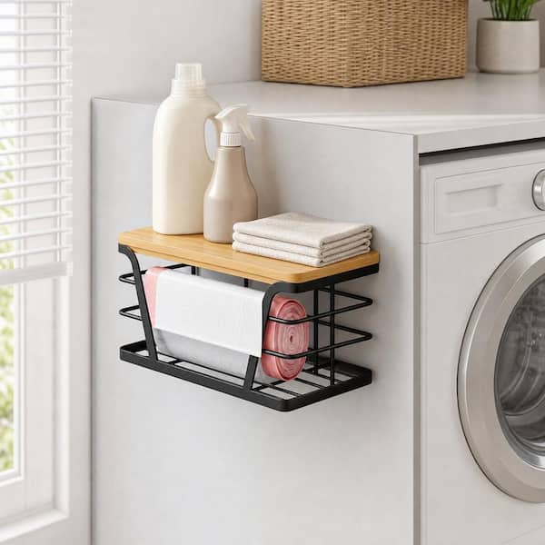 Wudkey Black Wall Mount Stainless Steel Trash Bag Holder with