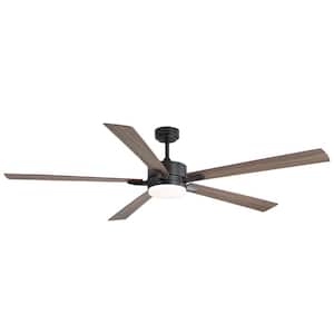 Stacy 75 in. Integrated LED Indoor Black Large Commercial Ceiling Fans with Light and Remote Control Included