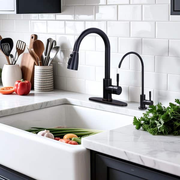 15.6 in. Single Handle Pull Down Sprayer Kitchen Faucet with 360° Spout Swivel in Oil Rubbed Bronze