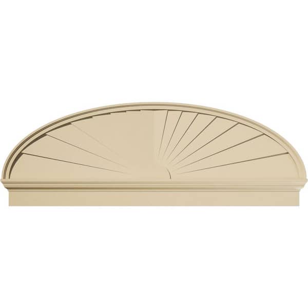 Ekena Millwork 64 in. W x 22-7/8 in. H x 2-3/4 in. P Elliptical Sunburst Signature Urethane Combination Pediment, Primed Tan
