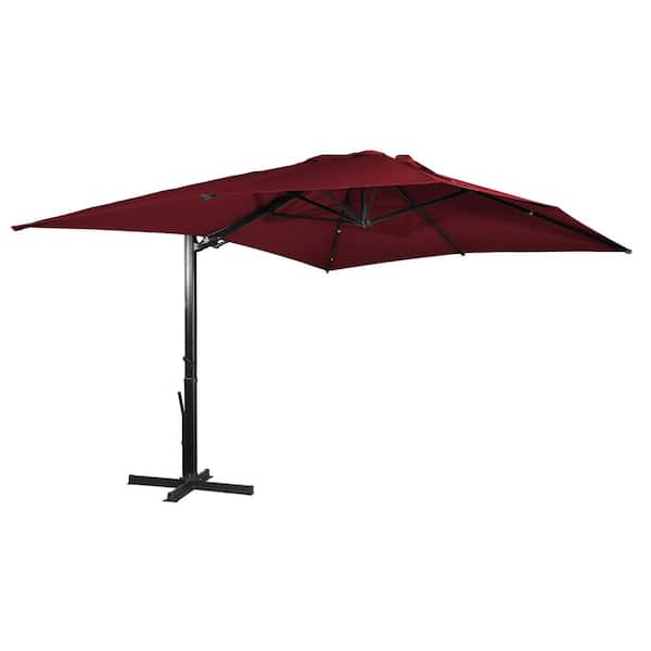 Mondawe 10 ft. x 13 ft. Rectangle Aluminum Cantilever Tilt Outdoor Hanging Patio Umbrella in Red for Garden Balcony