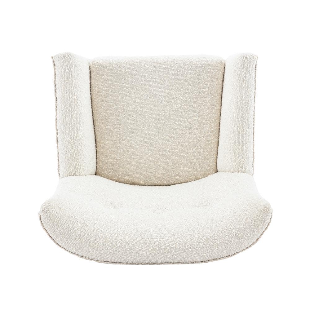 Contemporary White Boucle Upholstered Club Chair with Natural Wood Legs