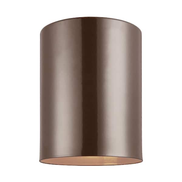 Sea Gull Lighting Outdoor Cylinders 6.625 in. Bronze 1-Light Outdoor Ceiling Flushmount with LED Bulb