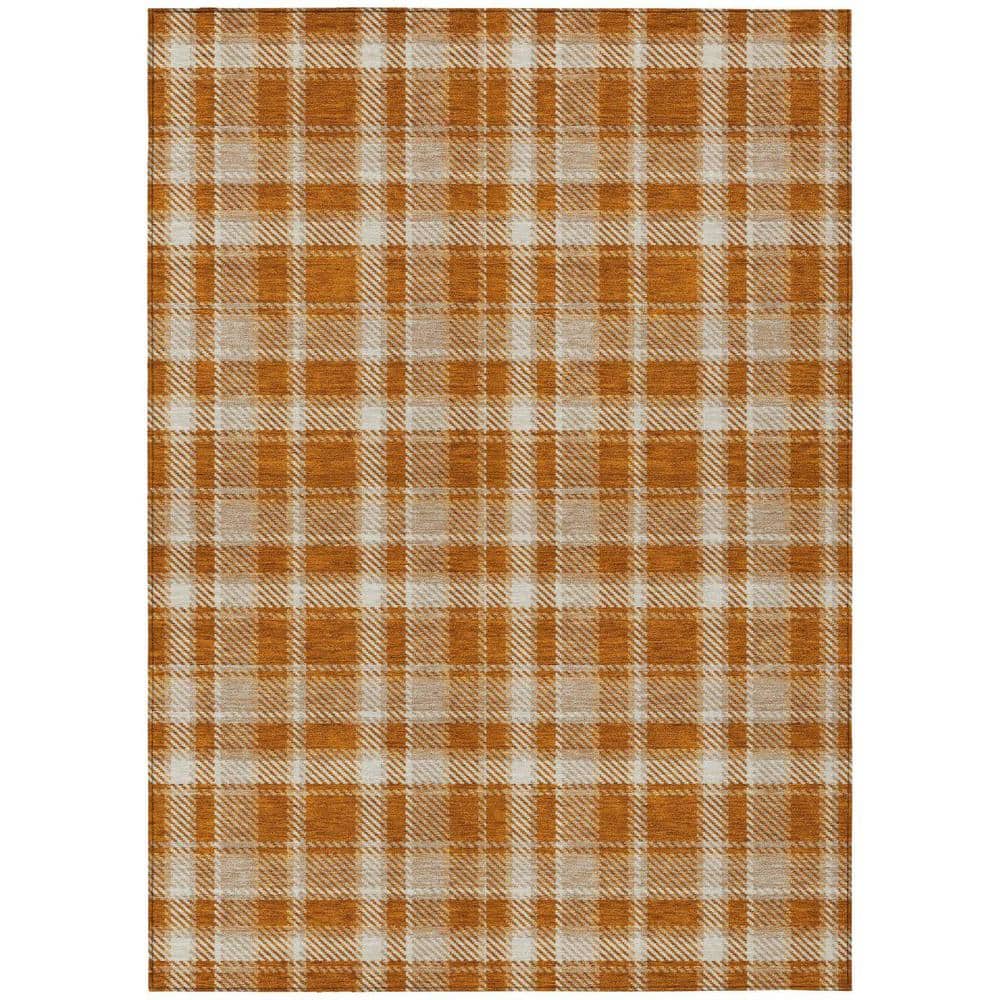 Orange and Ivory 5 ft. x 8 ft. Woven Plaid Rectangle Indoor/Outdoor Area Rug price history on PriceWatchPro