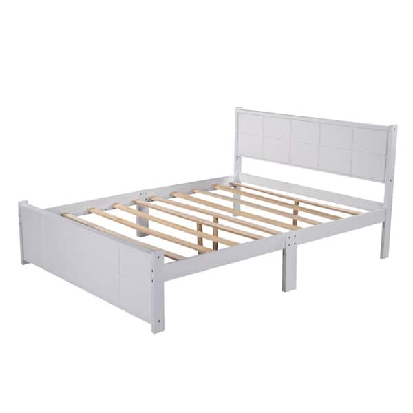 White Queen Size Platform Bed Frame, Platform Bed Frame Queen White Wooden