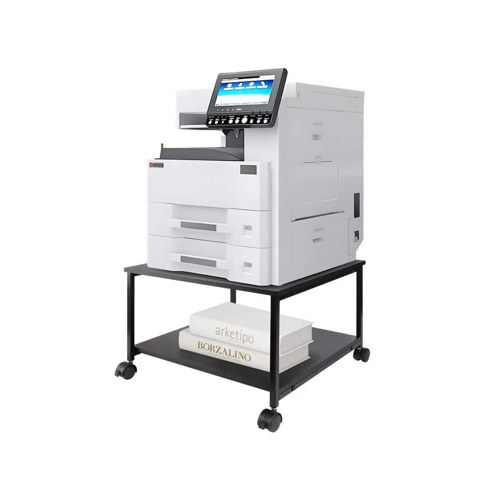 2-Tier Heavy Duty Under Desk Printer Stand 19.5x19.5x12.8 Inch Rolling Cart with Lockable Wheels Industrial Style