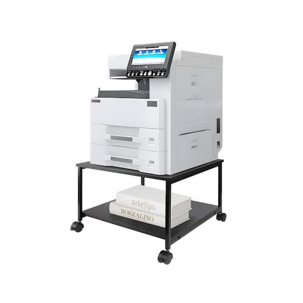 2-Tier Heavy Duty Under Desk Printer Stand 19.5x19.5x12.8 Inch Rolling Cart with Lockable Wheels Industrial Style