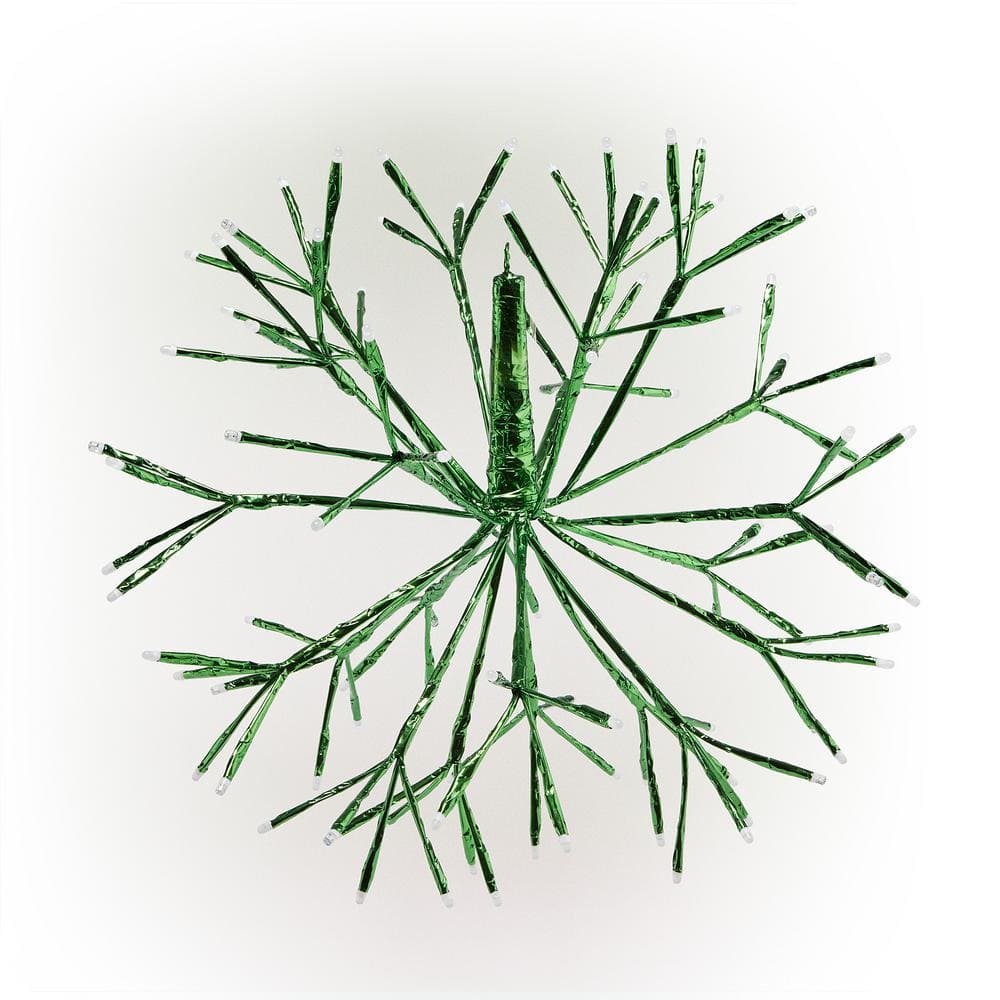 16 in. Tall Holiday 3D Snowflake Green Hanging Ornament with LED Lights