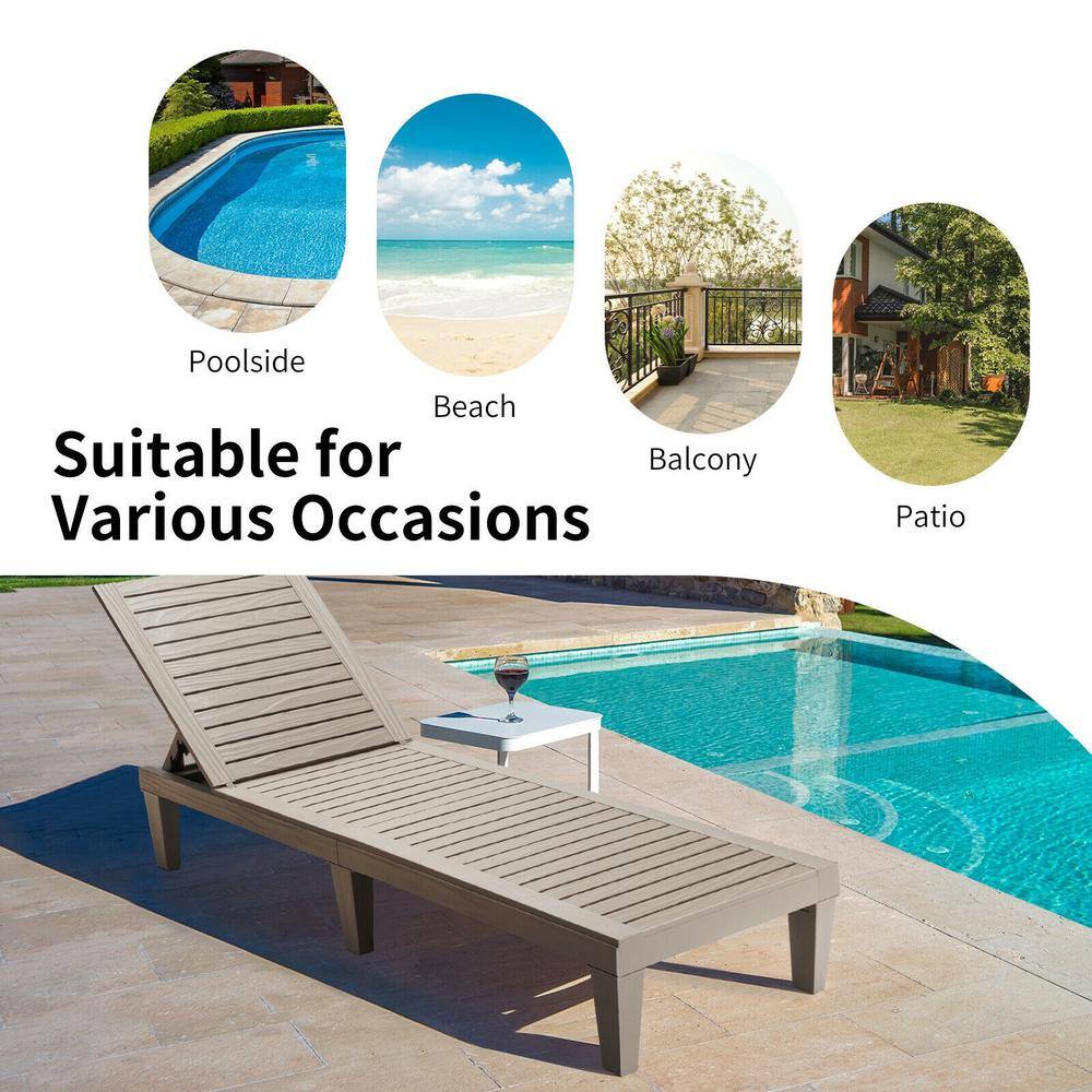 Brown Adjustable Plastic Patio Chaise Lounge Chair