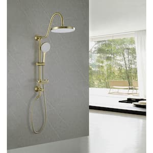 Exposed Pipe Shower 3-Spray 10 in. Dual Shower Head Wall Mount Fixed and Handheld Shower Head 1.8 GPM in Brushed Gold