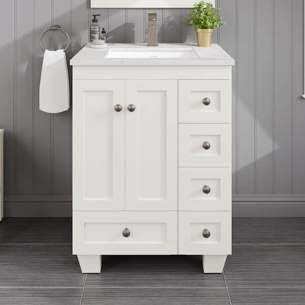 Acclaim 24 in. Single Sink White Bath Vanity with White Carrara Quartz Top (Assembled)