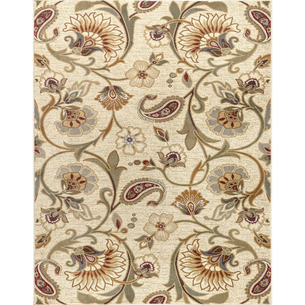 Beige Floral Paisley Pattern 4x6 Synthetic Area Rug