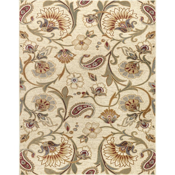 Impressions Floral Beige 7 ft. x 10 ft. Indoor Area Rug