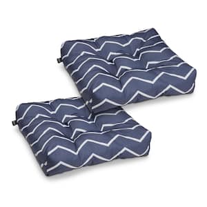Classic Navy Chevron 19 in. L x 19 in. W x 5 in. Thick Square Patio Seat Cushion (2-Pack)