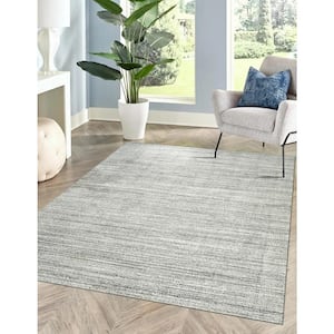 Super Grass Silver 9 ft. x 12 ft. Handloomed Wool Contemporary Area Rug