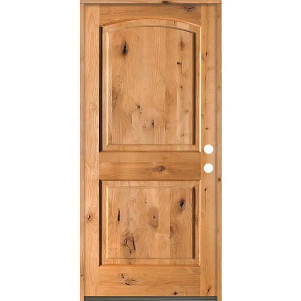 32 in. x 80 in. Rustic Knotty Alder Arch Top Clear Stain Left-Hand Inswing Wood Single Prehung Front Door