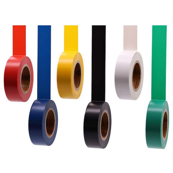 0.7 in. x 30 ft. Electrical Tape Multi-Colored 6-Pack Dustproof 600V Adhesive for Home Auto Wiring