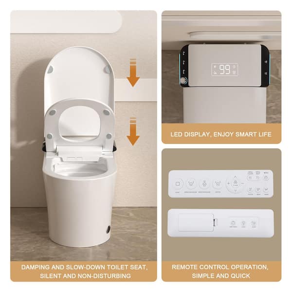 LORDEAR White Smart Elongated Toilet Bidet with Auto Open/Close and LED Display
