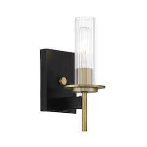 Baldwin Park 4.5 in. 1-Light and Soft Brass Vanity Light with Clear Ribbed Glass Shade