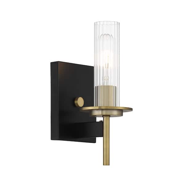 Minka Lavery Baldwin Park 4.5 in. 1-Light and Soft Brass Vanity Light with Clear Ribbed Glass Shade