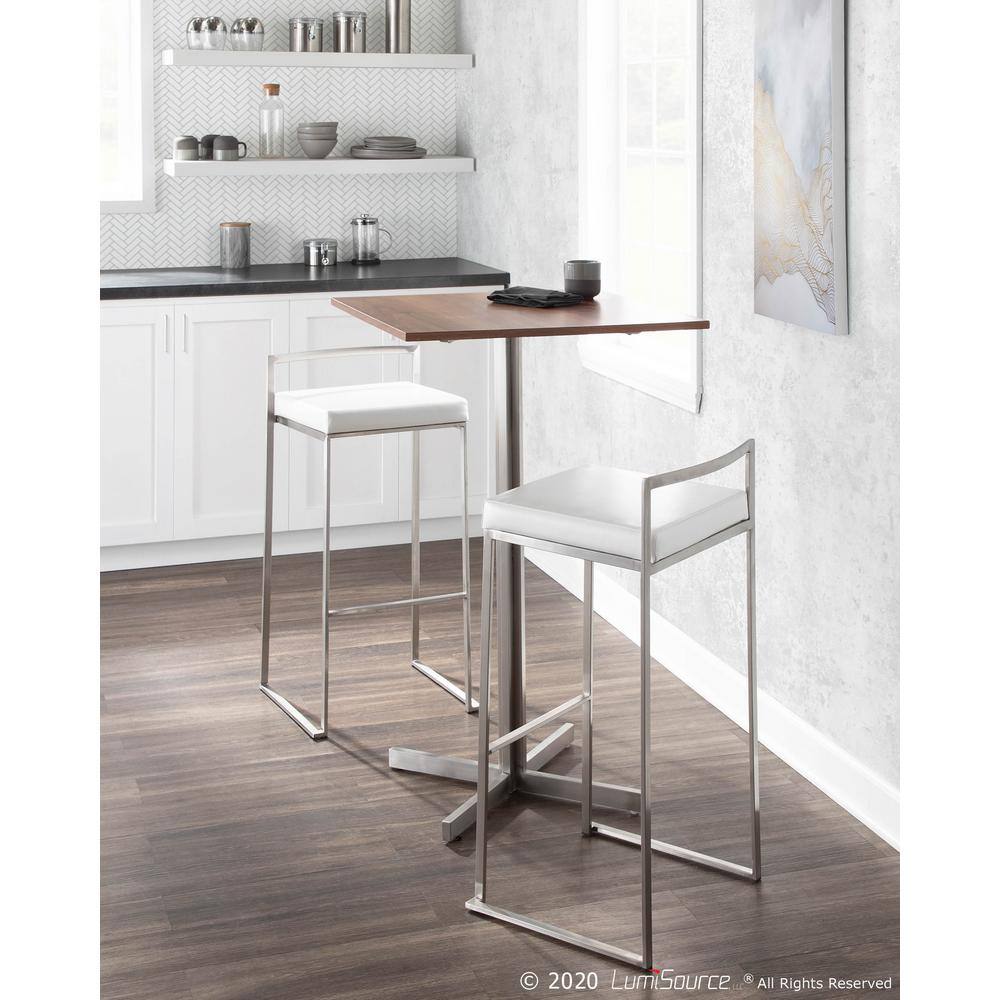 Walnut and Stainless Steel Square Bar Table