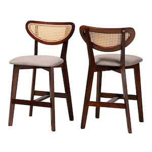 Dannell 24 in. Grey and Walnut Brown Wood Counter Stool with Fabric Seat (Set of 2)