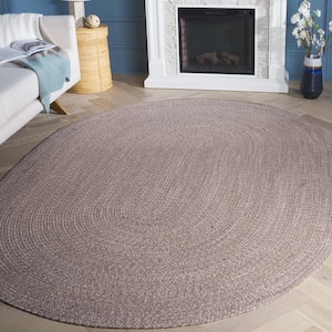 Braided Ivory Beige 6 ft. x 9 ft. Solid Oval Area Rug
