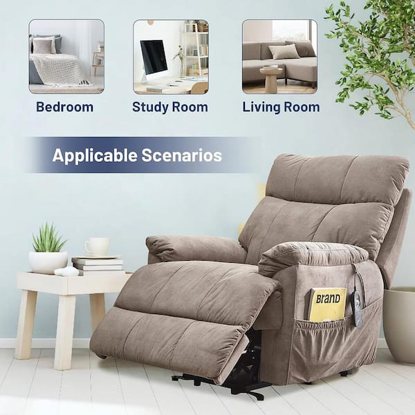 Electric Power Fabric Padded Lift Massage Chair Recliner Sofa-Beige