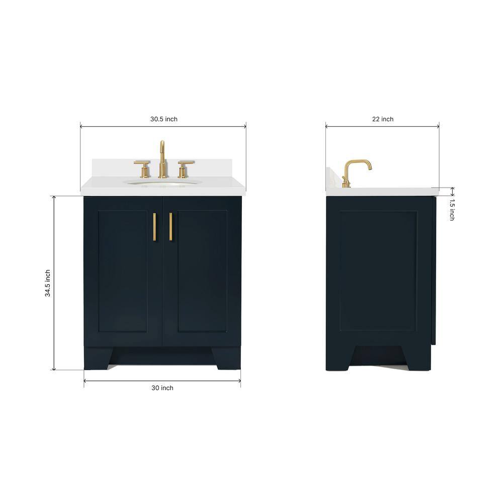 Midnight Blue 31" Bathroom Vanity with White Quartz Top
