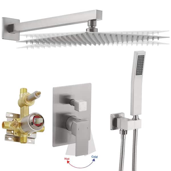 Single Handle 2-Spray Square Shower Faucet Bathroom Shower Combo Set 2.5 GPM with Adjustable Heads in. Brushed Nickel