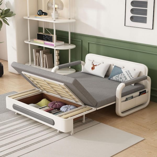 THE RIGHT PATH 50.3 in. Grey Twin Size Fabric with Storage Function Sofa Bed