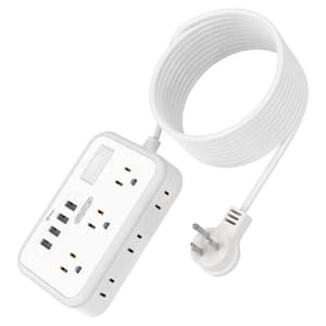 15 ft. Home Wall Mount Outlet Extender with 6 Widely Outlets and 4 USB Ports Flat Plug Surge Protector Extension Cord