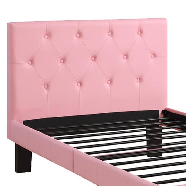 Benjara Faux Leather Upholstered Pink Full Size Bed with Tufted