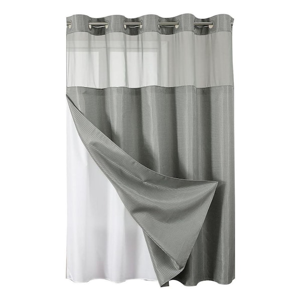 No Hook Shower Curtain with Snap in Fabric Liner Waffle Weave Thick Mesh Top Window Waterproof 72 x 75 in. Grey