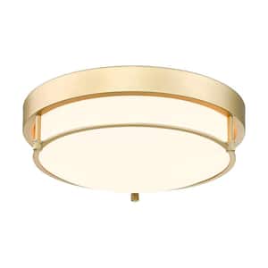 12 in. 2-Light Gold Modern Flush Mount Ceiling Light with Brass With Frosted Glass