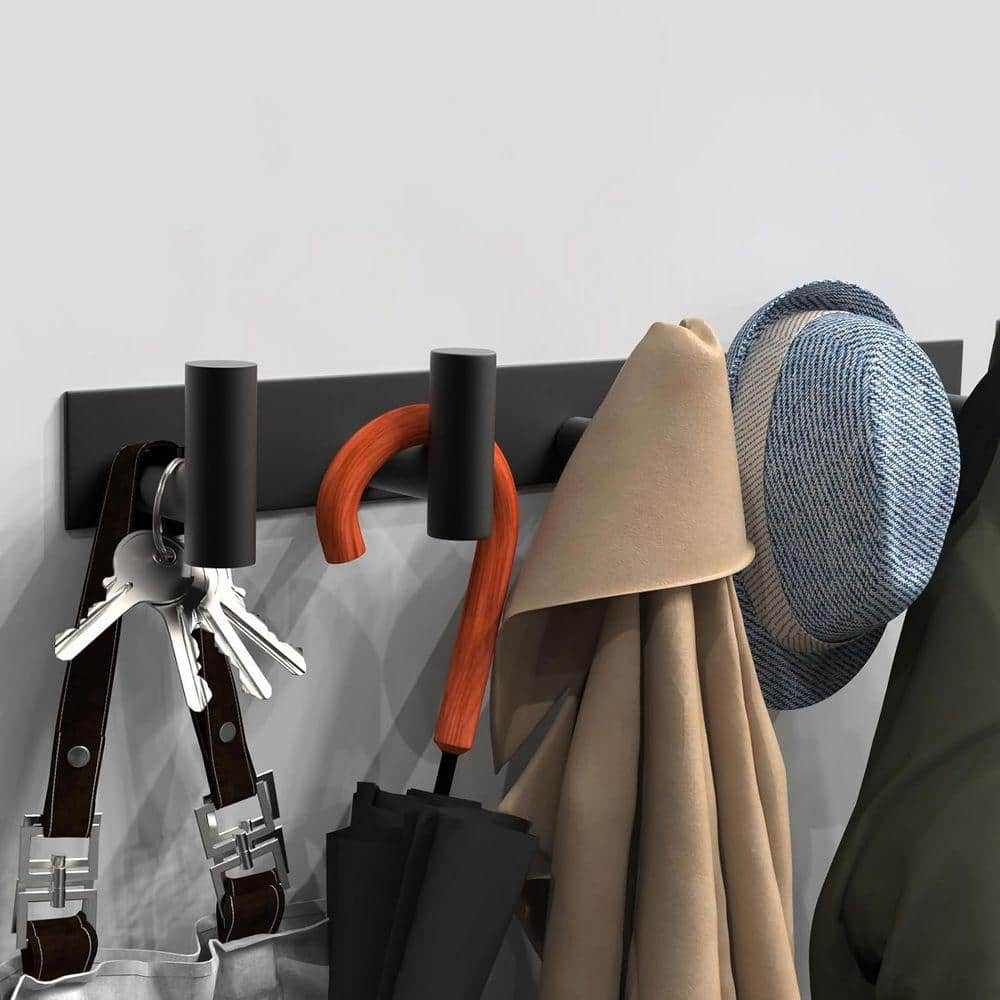 Black 5-Hook Wall Mount Hat and Coat Rack for Robes Bags Keys, Towels Bathroom Towel Hanger Organizer