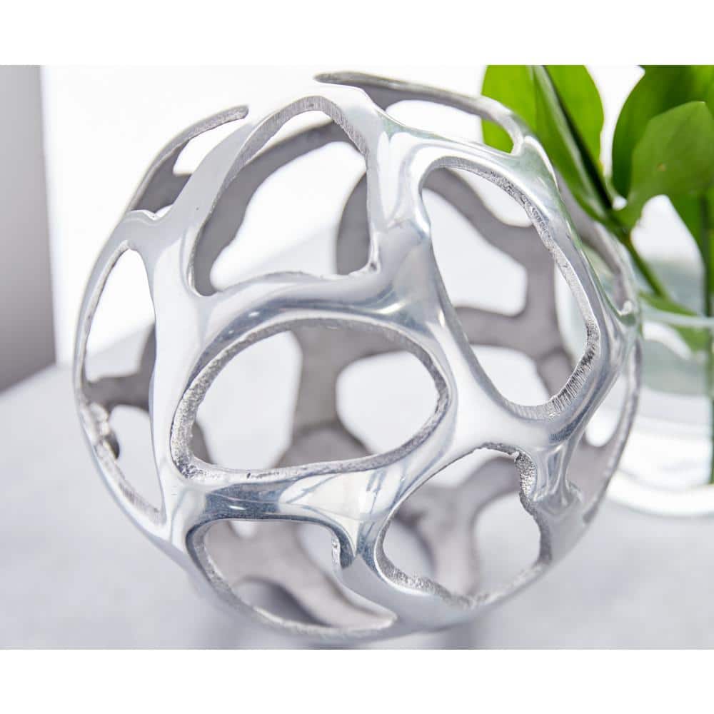 Set of 3 Polished Silver Metal Decorative Orbs
