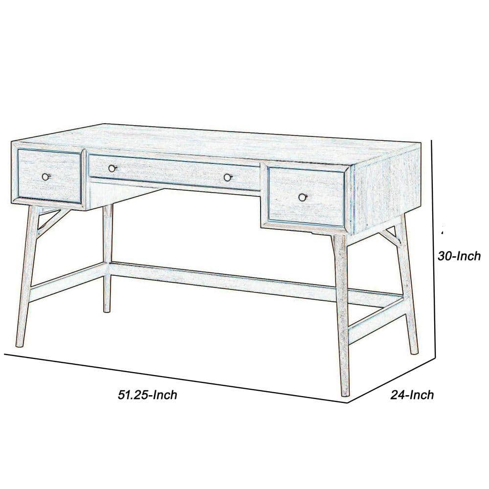 Elevate 52'' Walnut Brown Wooden Writing Desk with 3 Drawers